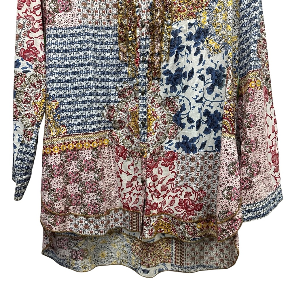 Patchwork Floral Button-Front Blouse - Multi-Color - Picture 4 of 14